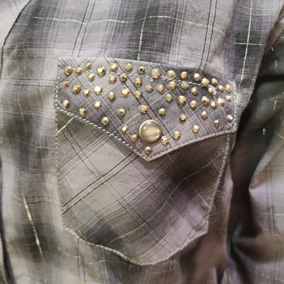 PANHANDLE ROUGH STOCK women's WESTERN SHIRT COWGIRL LUREX RHINESTONES SNAPS sz M - Picture 3 of 6
